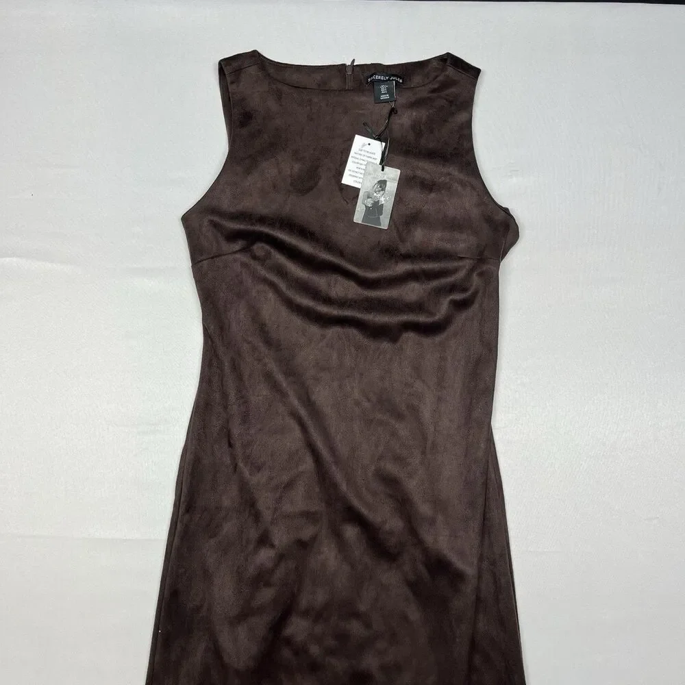 Brown Faux Suede Leather Midi Maxi Dress - Picture 3 of 11